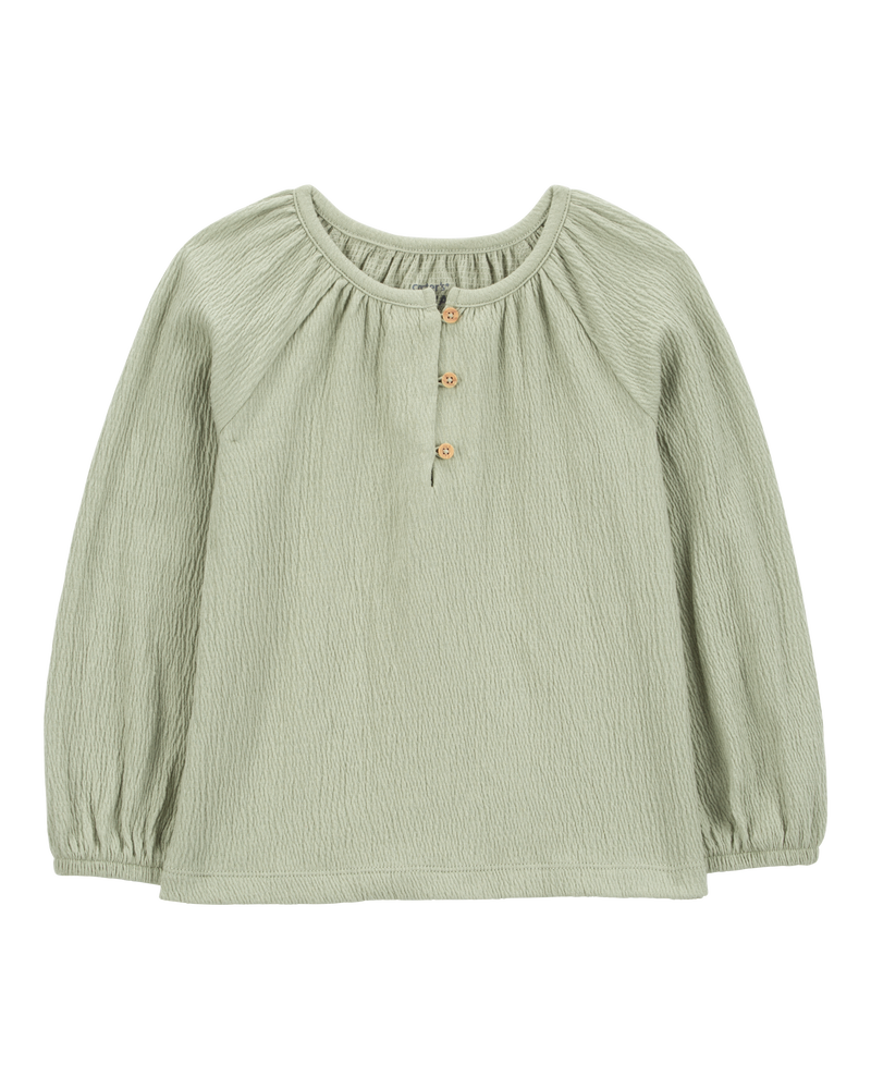 Toddler Gauze Long-Sleeve Top - Green, image 1 of 3 slides