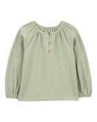 Toddler Gauze Long-Sleeve Top - Green, image 1 of 3 slides