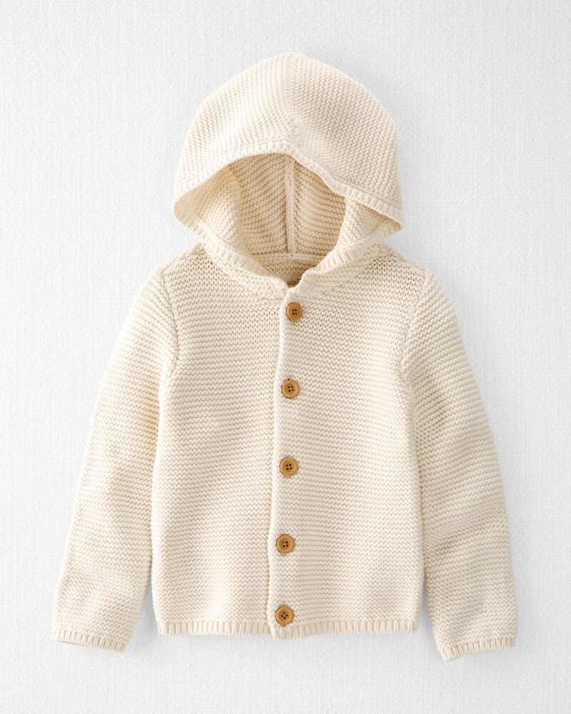 Toddler Organic Signature Stitch Cardigan in Cream, image 1 of 4 slides