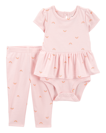 Baby Girl 2-Piece Rainbow Peplum Bodysuit Pant Set - Pink, 