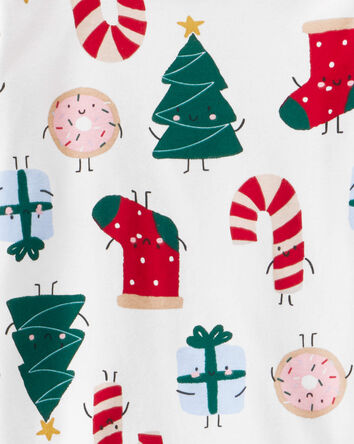 Kid Festive Friends Christmas 100% Cotton Long-Sleeve Snug Fit 2-Piece Pajamas - White, 