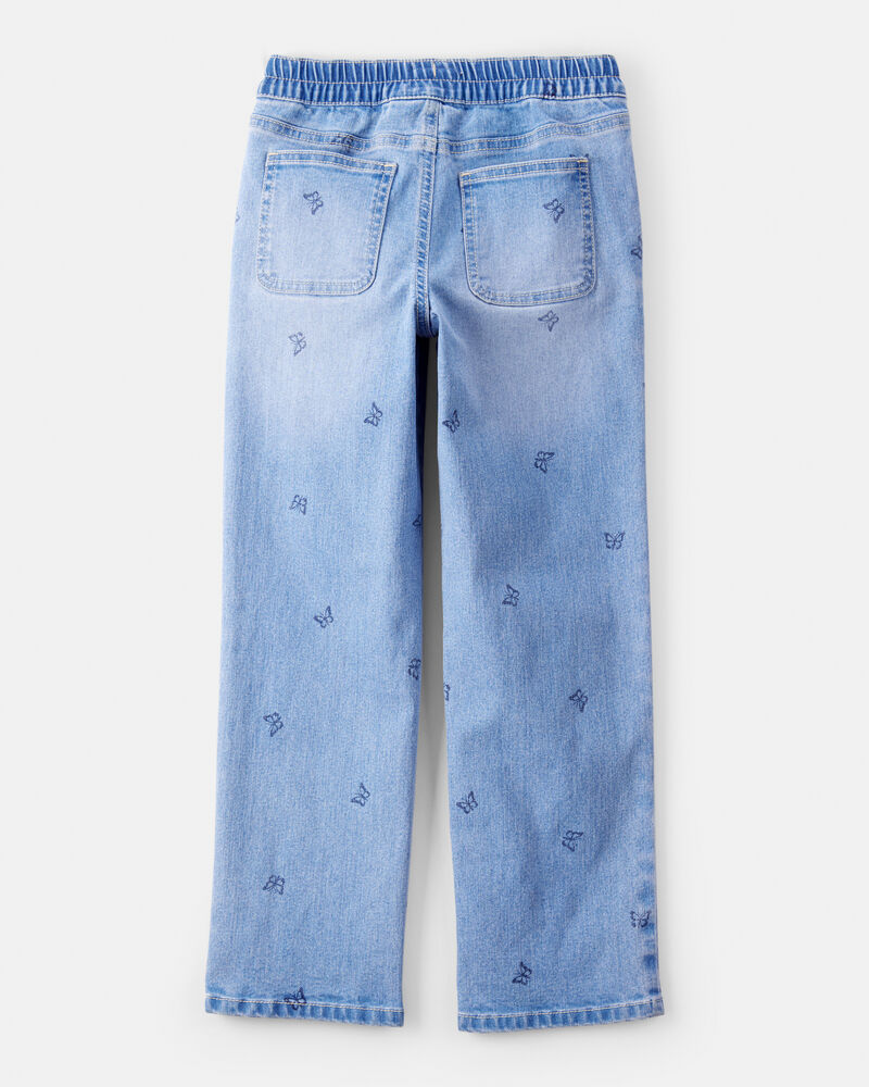 Girls Butterfly Print Denim Pull-On Jeans - Blue, image 2 of 4 slides