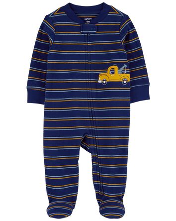 Baby Striped Truck 2-Way Zip Cotton Sleep & Play Pajamas, 