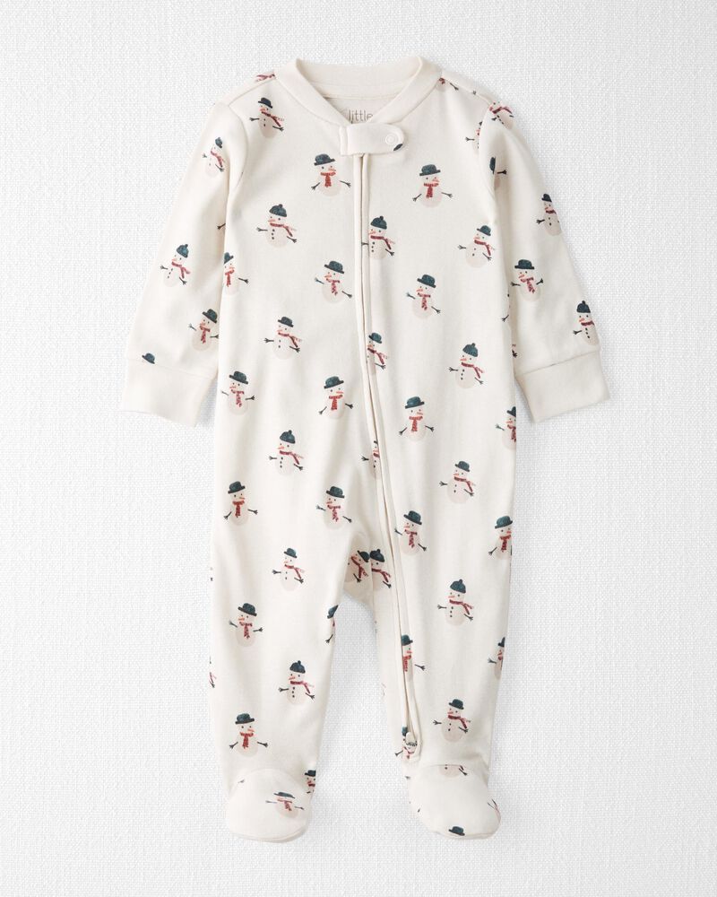 Baby Organic Cotton Sleep & Play Pajamas in Snowman Print, image 1 of 4 slides