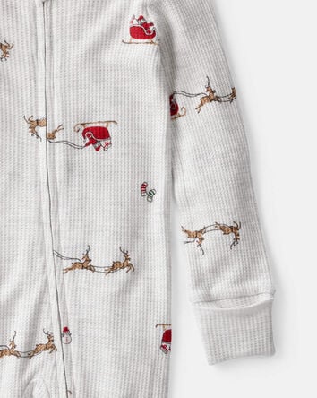 Baby Santa Print PurelySoft Long-Sleeve Sleep & Play Pajamas - Grey, 