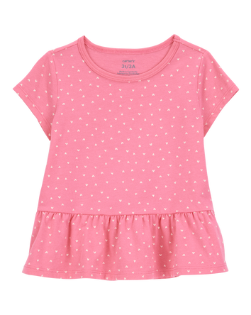 Hearts Peplum Short-Sleeve Tee - Pink, 