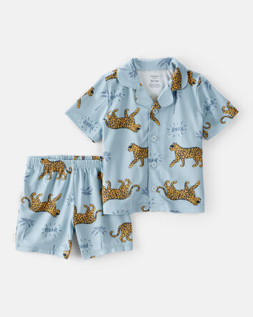 Toddler 2-Piece Leopard Loose Fit Coat-Style Pajamas - Blue, 