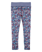 Kid Floral Print Active Leggings in BeCool&trade; Fabric - Purple, image 2 of 4 slides