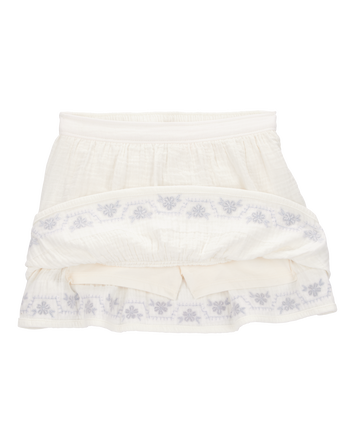 Toddler Floral Embroidered Gauze Skort - Ivory, 