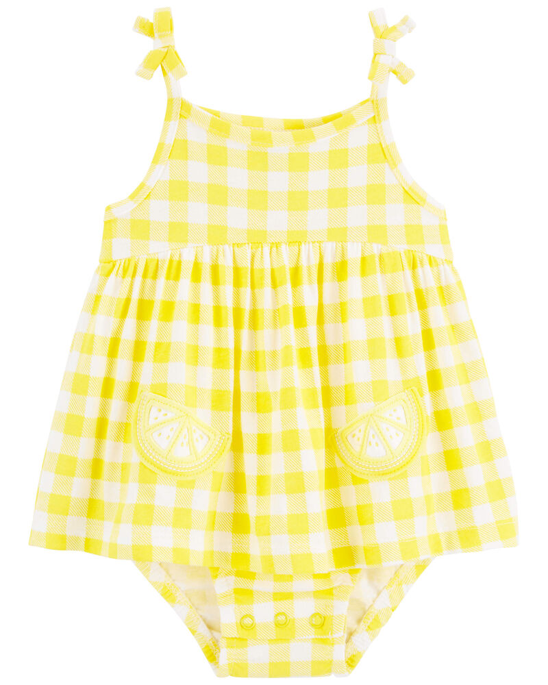Baby Lemon Gingham Sunsuit, image 1 of 3 slides