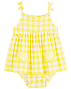 Baby Lemon Gingham Sunsuit, image 1 of 3 slides