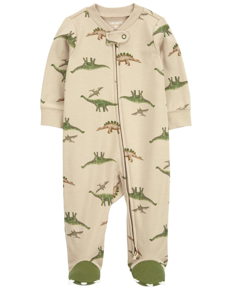 Baby 2-Way Zip Dinosaur Cotton Sleep & Play Pajamas, image 1 of 5 slides