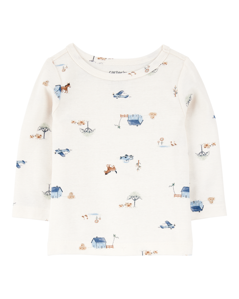 Baby 2-Piece Long-Sleeve Tee & Waffle Knit Coverall Set - Blue/White, image 3 of 7 slides