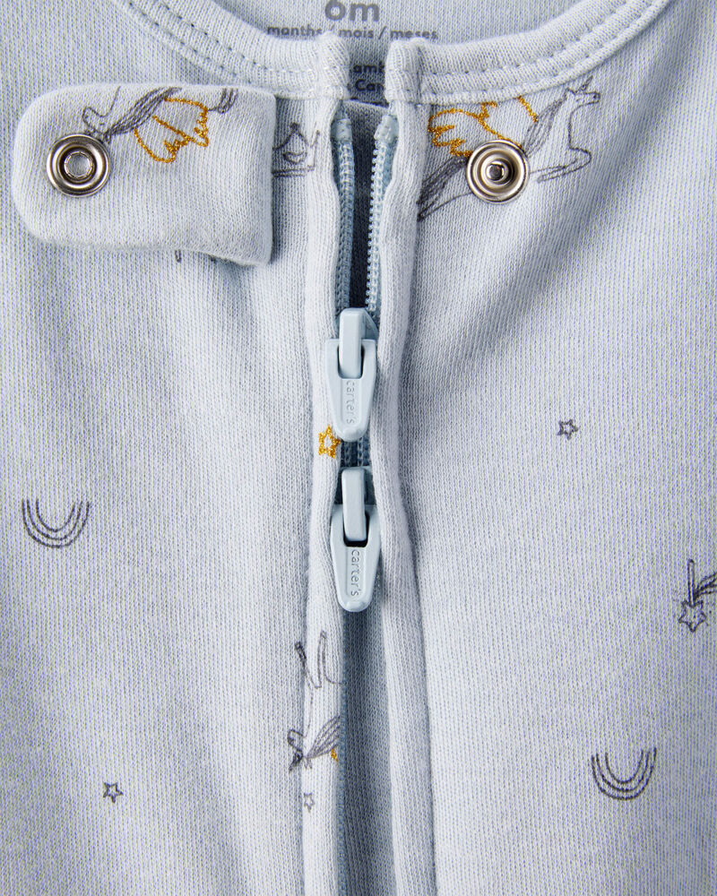 Baby Girl Unicorn Star Print 100% Cotton Long-Sleeve 2-Way Zip Sleep & Play - Blue, image 2 of 4 slides
