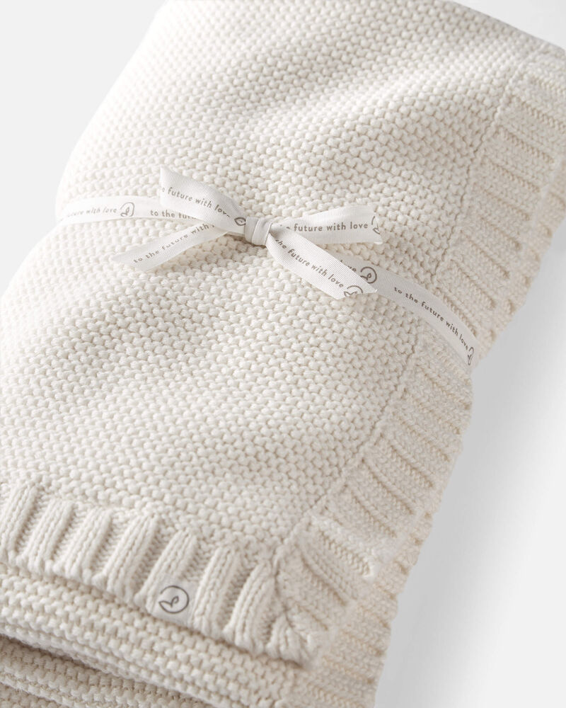 Baby Organic Cotton Textured Knit Blanket in Cream, image 2 of 4 slides