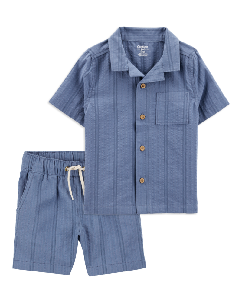 Toddler 2-Piece Seersucker Button-Down Shirt & Drawstring Shorts Set - Blue, image 1 of 9 slides