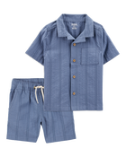 Toddler 2-Piece Seersucker Button-Down Shirt & Drawstring Shorts Set - Blue, image 1 of 9 slides