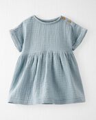 Toddler Organic Cotton Gauze Dress in Blue, image 1 of 10 slides