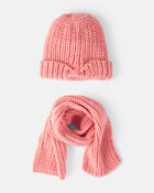 Girls 2-Piece  Shimmer Winter Hat & Scarf - Coral, image 1 of 2 slides