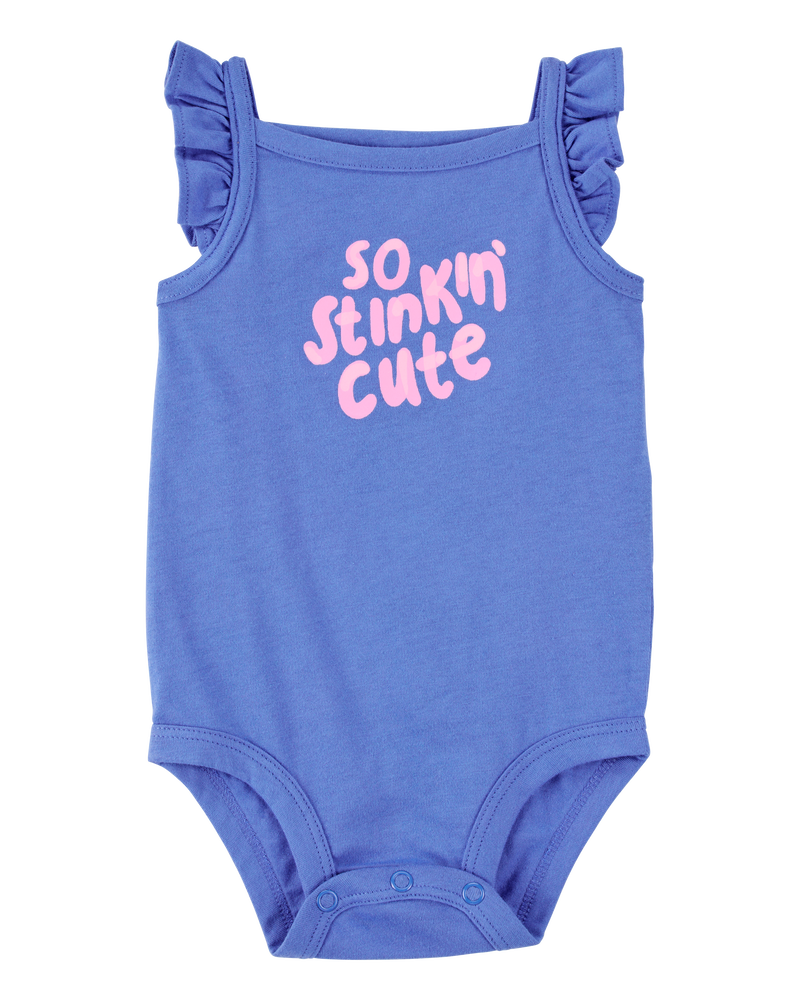 Baby So Stinkin' Cute Flutter-Sleeve Bodysuit - Blue, image 1 of 3 slides