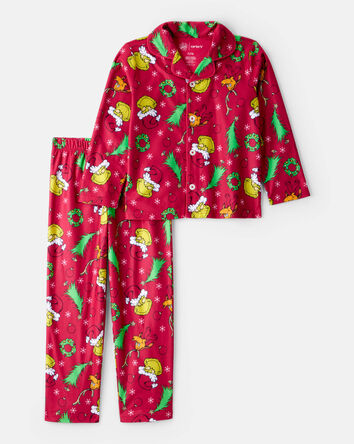 Kid Dr. Seuss™ The Grinch Print Fleece Long-Sleeve Loose Fit 2-Piece Pajamas - Red, 