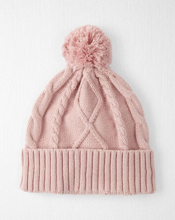 Baby Organic Cotton Cable Knit Beanie in Perfect Pink, 