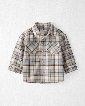 Baby Organic Cotton Herringbone Button-Front Shirt in Plaid, 