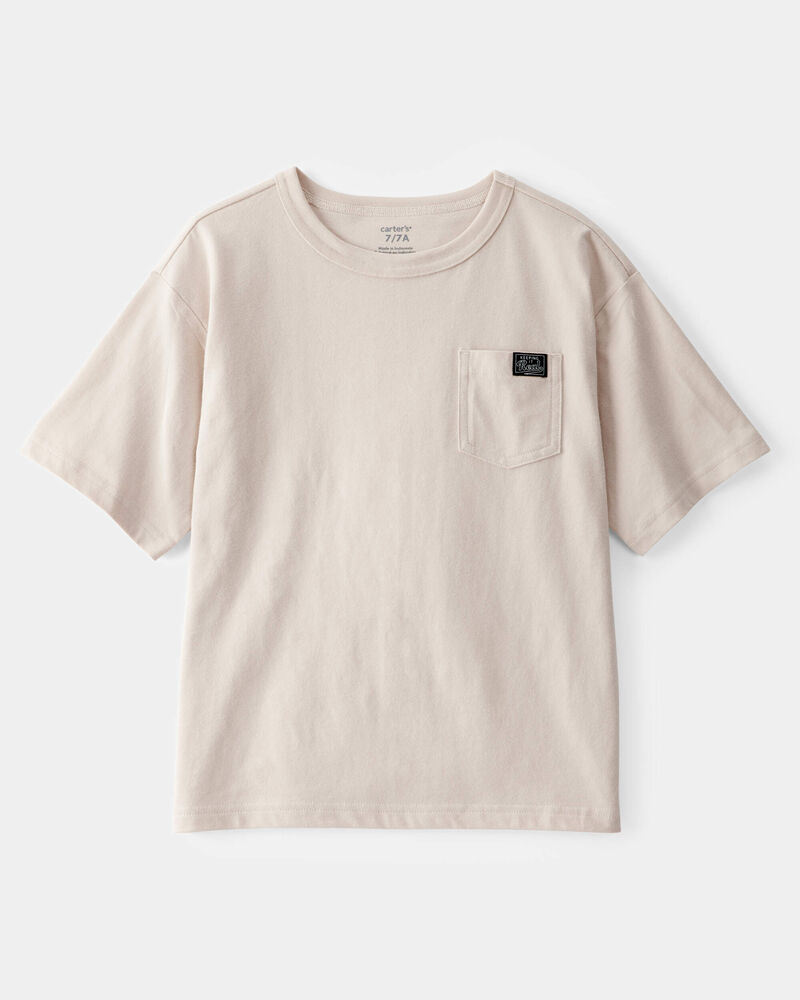 Kid "Keeping It Real" Relaxed Pocket Tee - Beige, image 1 of 3 slides