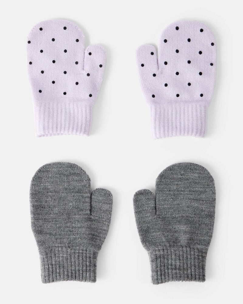 Toddler Girl 2-Pack Cat Polka Dot Winter Mittens - Purple/Grey, image 1 of 2 slides