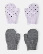 Toddler Girl 2-Pack Cat Polka Dot Winter Mittens - Purple/Grey, image 1 of 2 slides