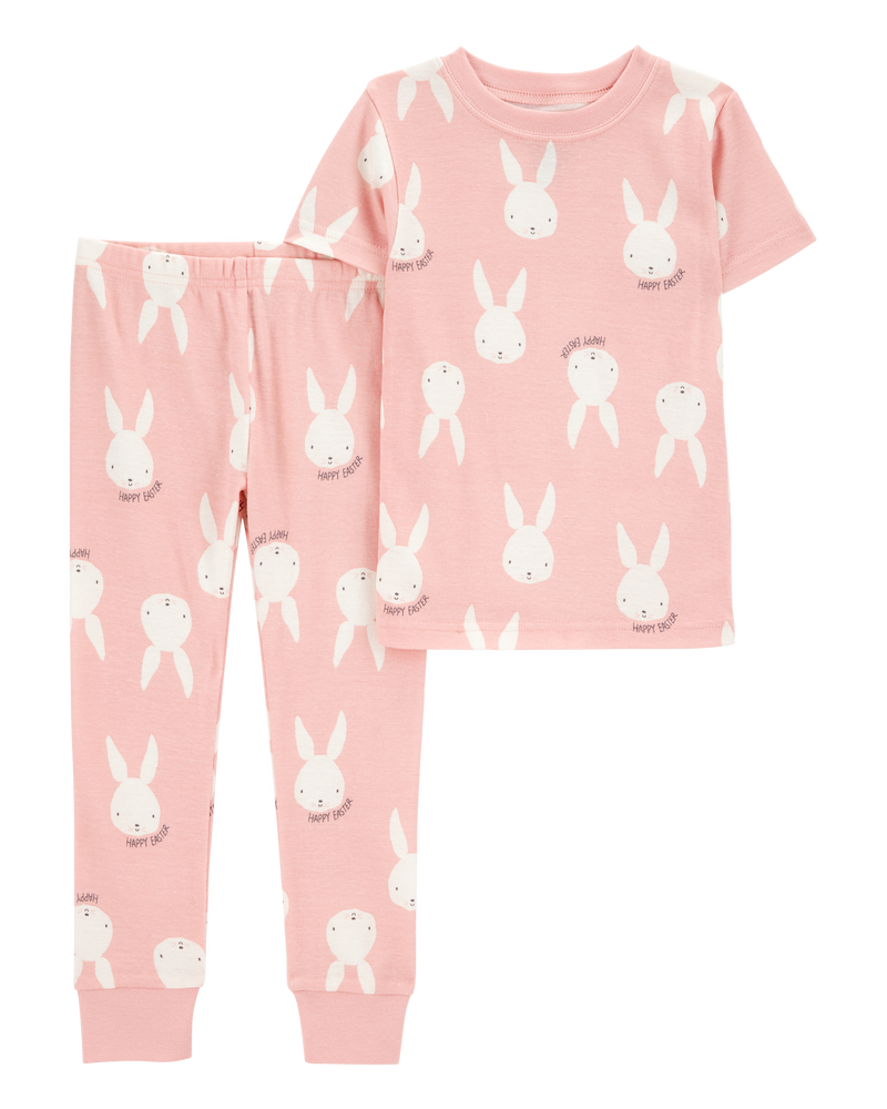 Toddler Girl Bunny Print Easter Snug Fit Cotton 2-Piece Pajamas - Pink, image 1 of 3 slides