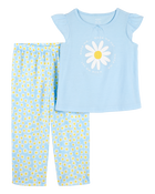 Toddler Girl Daisy Floral Loose Fit 2-Piece Pajamas - Blue, image 1 of 3 slides