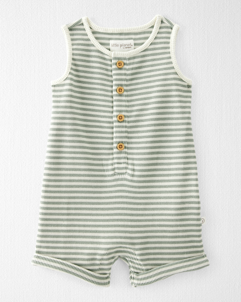 Baby Organic Cotton Waffle Knit Romper in Stripes, image 1 of 4 slides