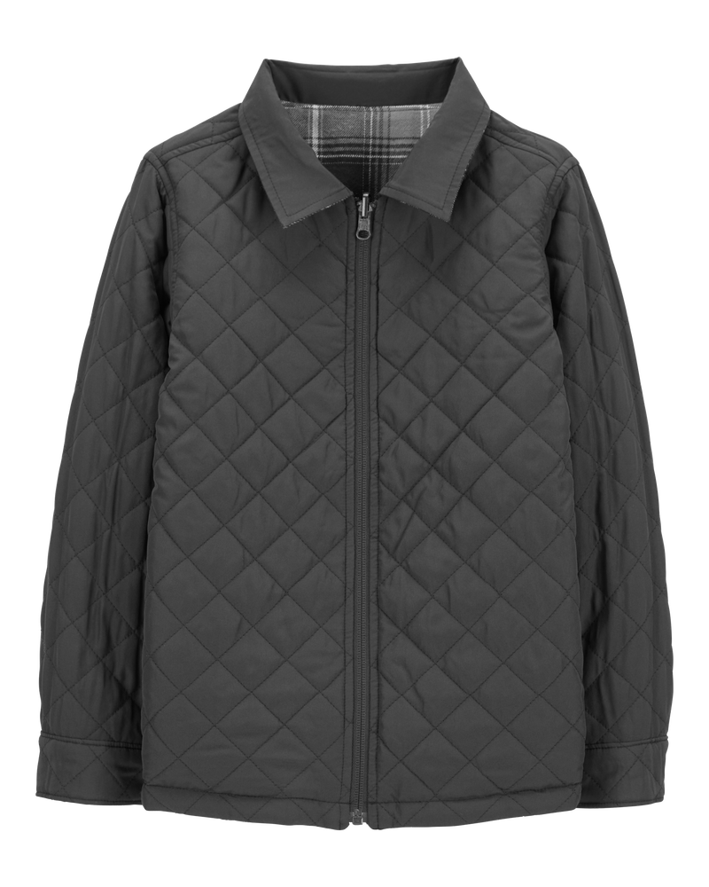 Kid Reversible Flannel Jacket - Black, image 2 of 6 slides