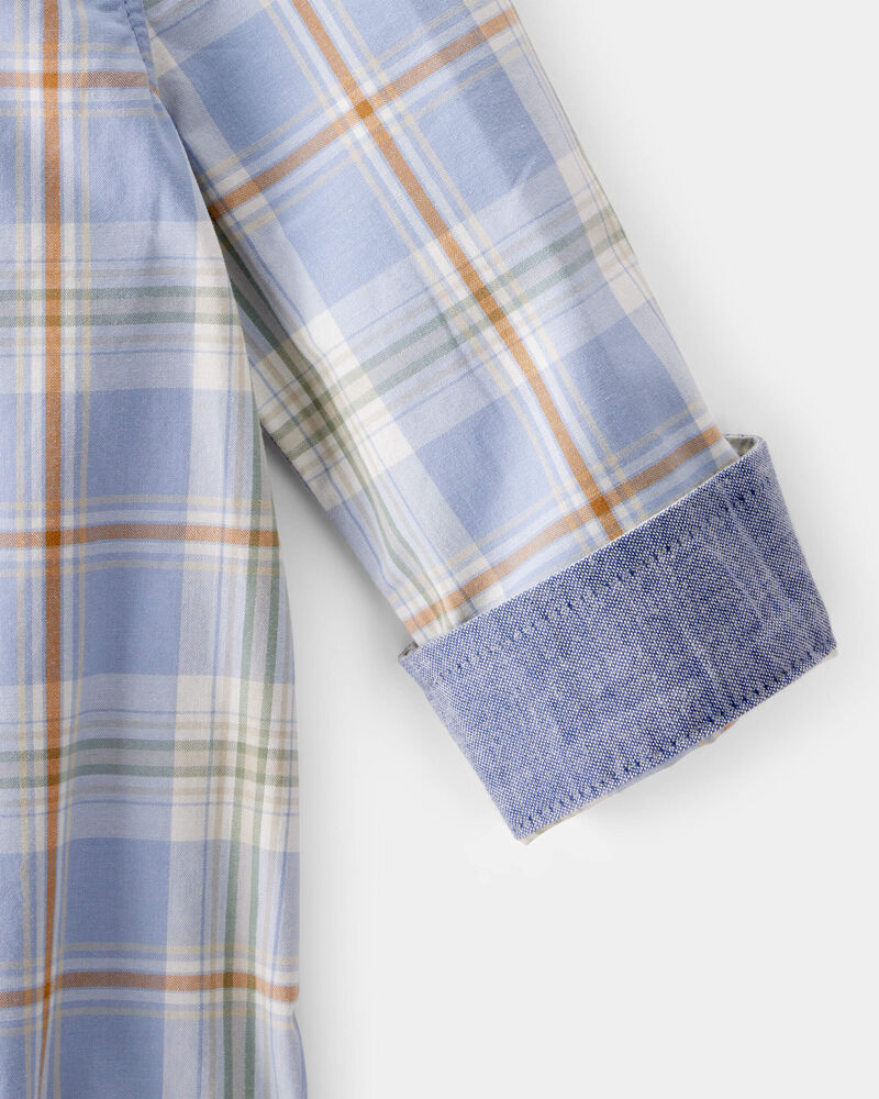 Baby Poplin Plaid Button-Front Long-Sleeve Bodysuit, image 2 of 4 slides