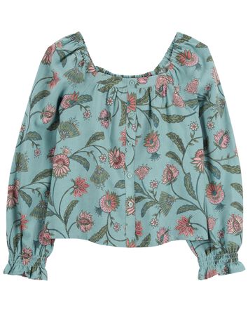 Kid Wildflower Print Square Neck Top, 