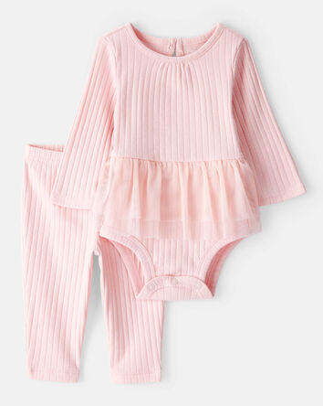 Baby 2-Piece Ribbed Tutu Bodysuit Pant Set - Pink, 