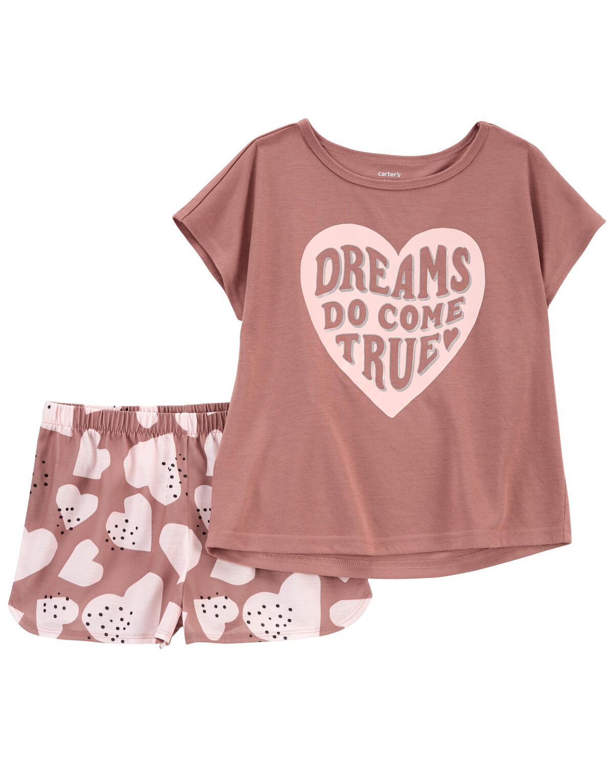 Brown/Pink Kid 2Piece Dreams Do Come True Loose Fit Pajamas