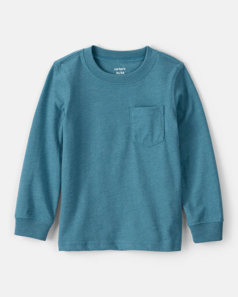 Toddler Boy Long-Sleeve Pocket Tee - Teal, image 1 of 3 slides