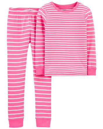 Kid 2-Piece Striped Snug Fit Cotton Pajamas, 