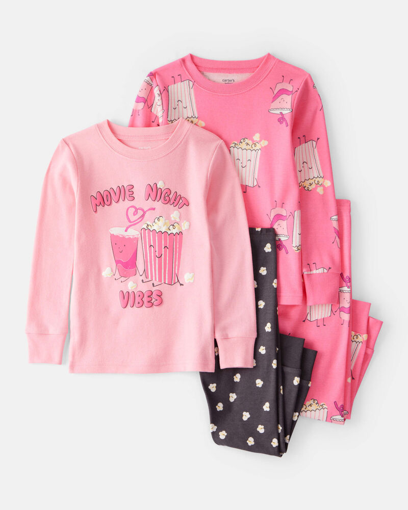 Toddler Girl Movie Print 100% Cotton Long-Sleeve 4-Piece Pajamas - Pink/Black, image 1 of 5 slides