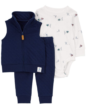 Baby 3-Piece Quilted Little Vest Set, 