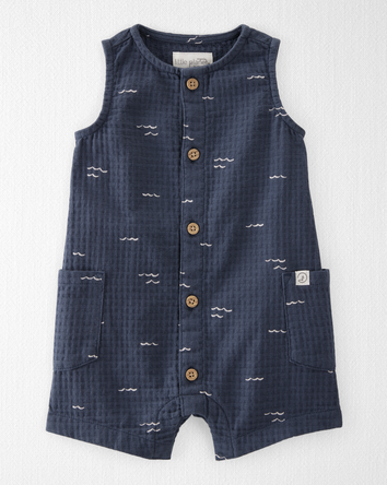 Baby Textured Organic Cotton Romper in Waves, 