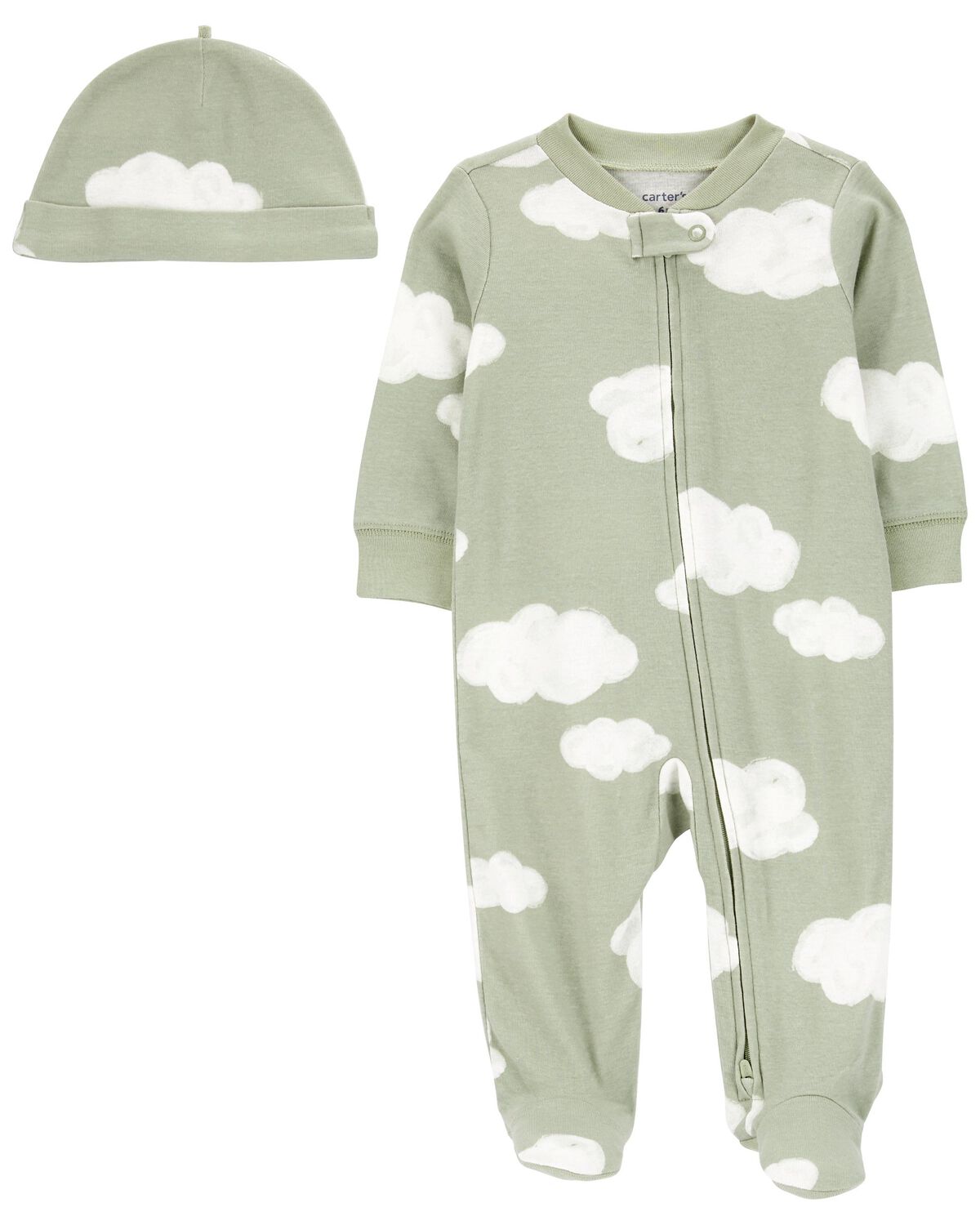 Green Baby 2Piece Cloud 2Way Zip Sleep & Play Pajamas & Cap Set
