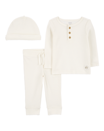 Baby 3-Piece Ribbed Outfit Set - Ivory, 