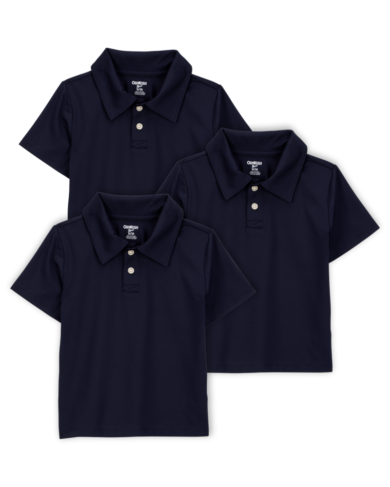Toddler 3-Pack Active Uniform Polo Shirts in Moisture Wicking BeCool™ Fabric - Navy, image 1 of 3 slides
