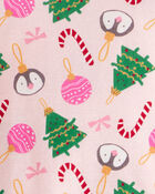 Toddler Christmas Ornament Print 100% Cotton Long-Sleeve 2-Piece Pajamas - Pink, image 2 of 3 slides