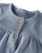 Baby Organic Cotton Ribbed Sweater Knit Dress in Blue, image 3 of 5 slides
