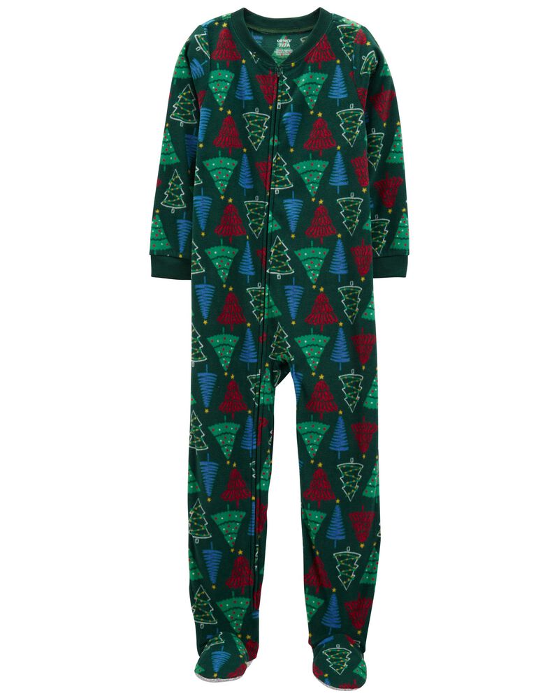 Kid 1-Piece  Christmas Tree Fleece Footie Pajamas
, image 1 of 3 slides