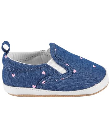 Baby Chambray Heart Slip-On Soft Shoes, 